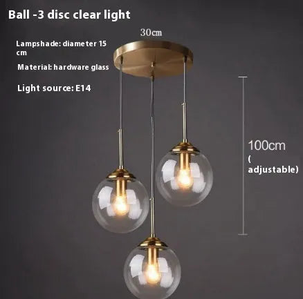 Modern round glass ball chandelier with Nordic design for living room or dining room