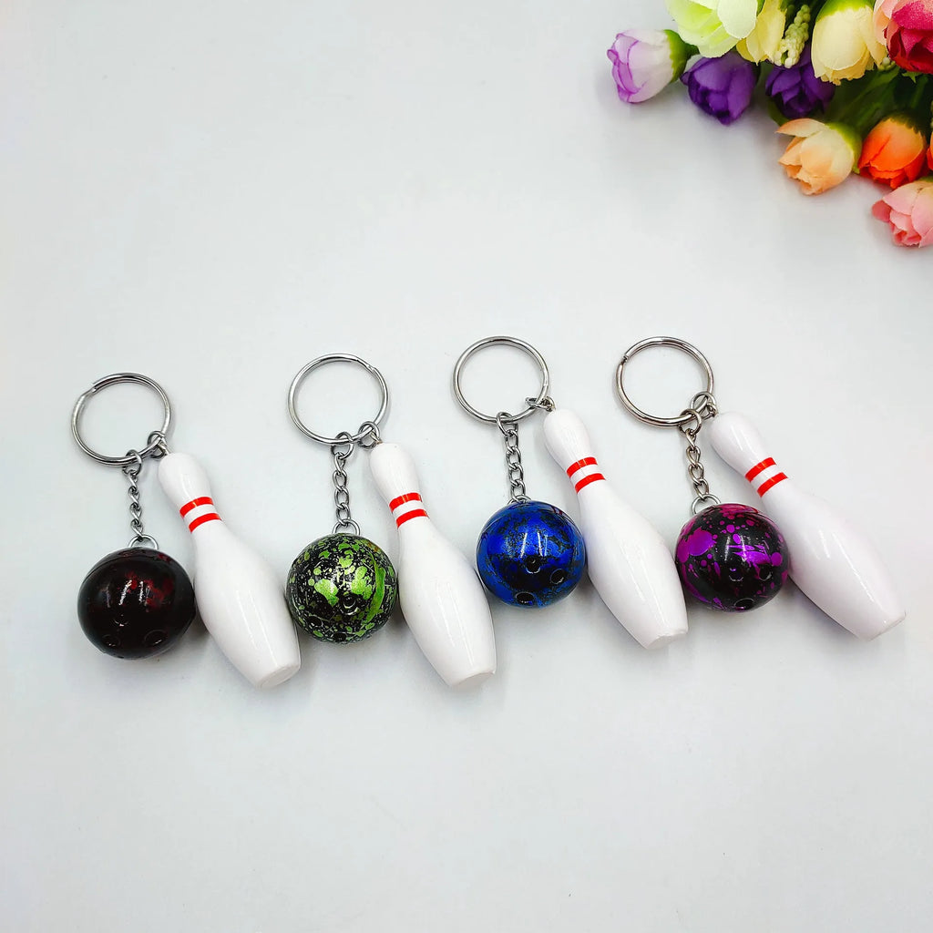Mini simulation bowling ball keychain pendant in PVC metal construction