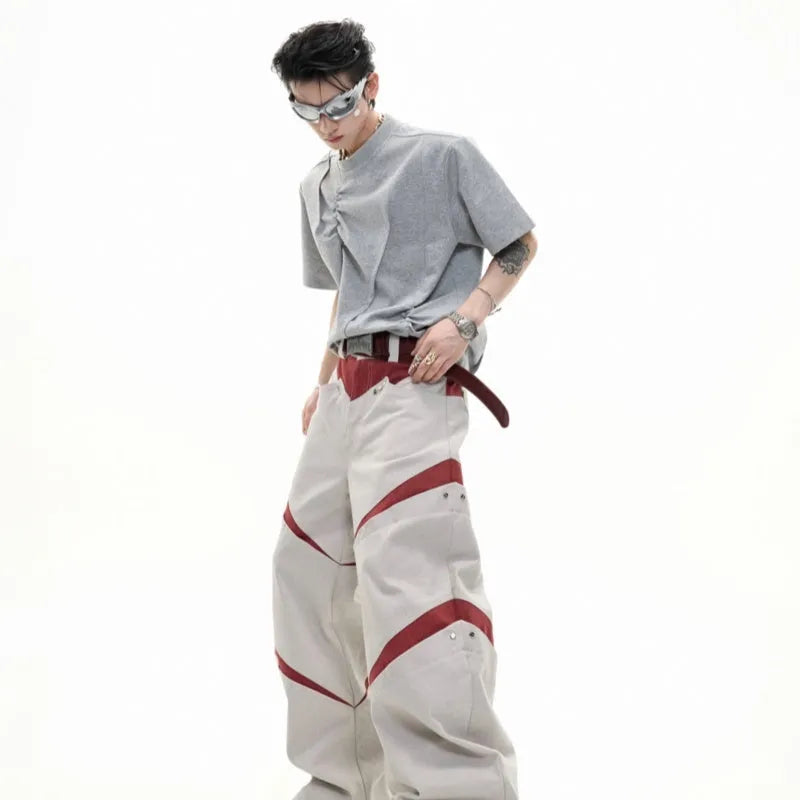 Men's cotton T-shirt with three-dimensional pleats and asymmetric stitching in black colour