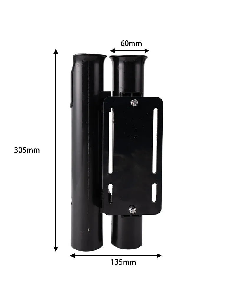 Plastic fishing rod rack with double-layer frame and pipe clamp for bicycle and motorcycle mounting