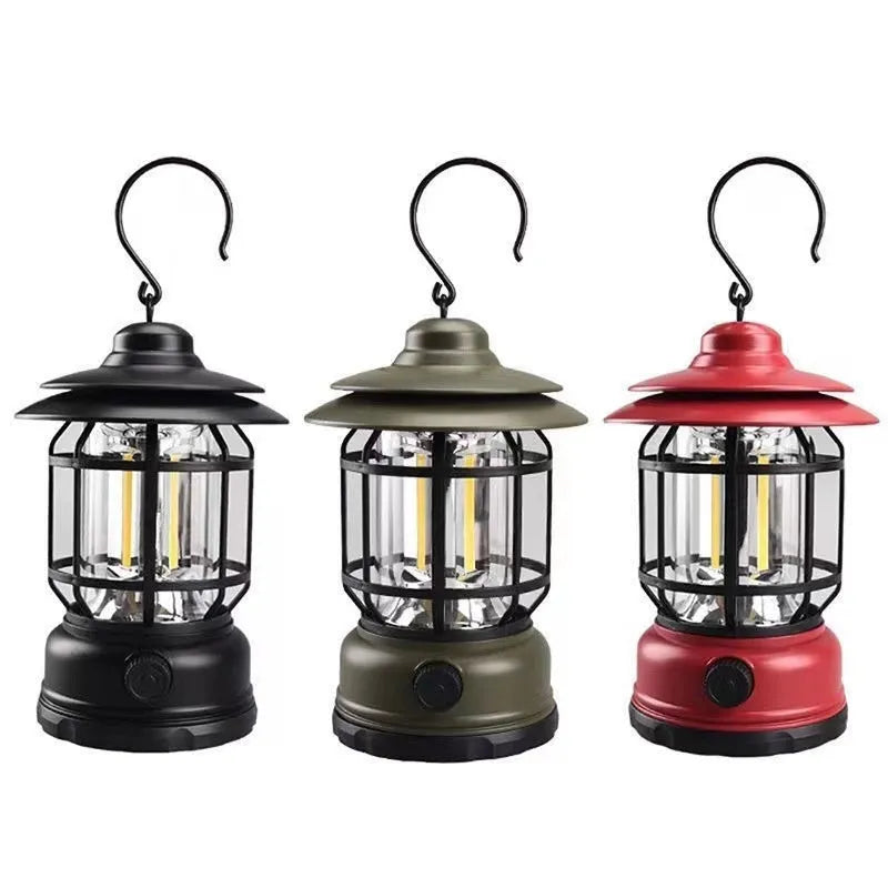 Portable LED camping lantern in dark green, black, or red with super bright illumination for barn and booth use