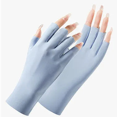 Women's thin ice silk sunscreen gloves with UPF50 rating for driving and cycling hand protection