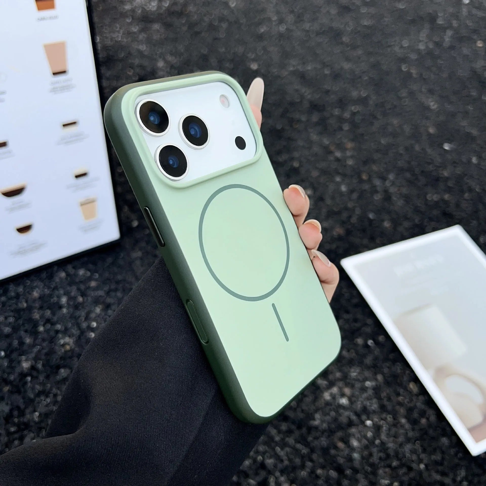 Frosted blue magnetic protective case for Apple iPhone 16 and 17 series phones on a white background.