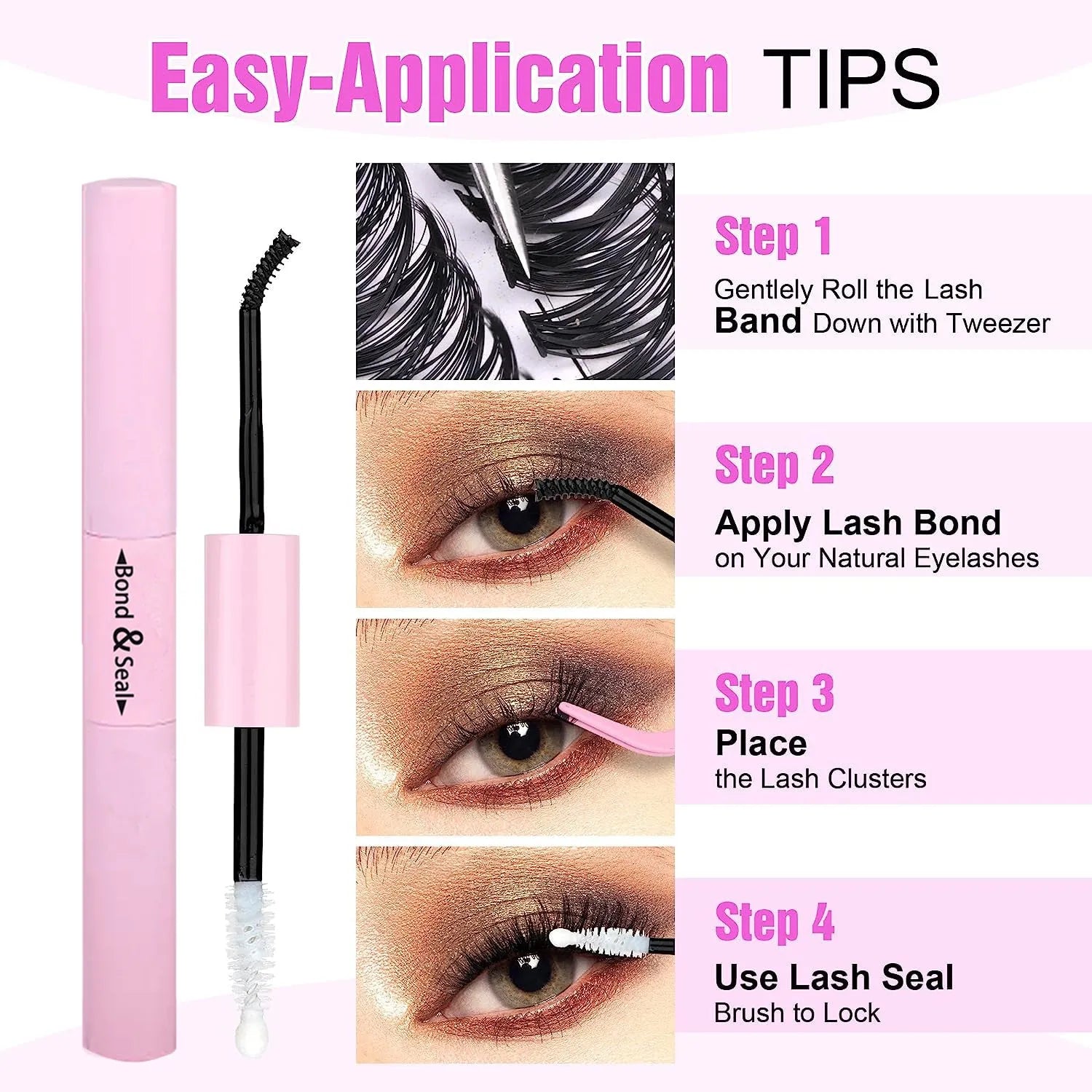 Mixed package of DIY cluster false eyelashes showing 30D and 40D densities with tweezers