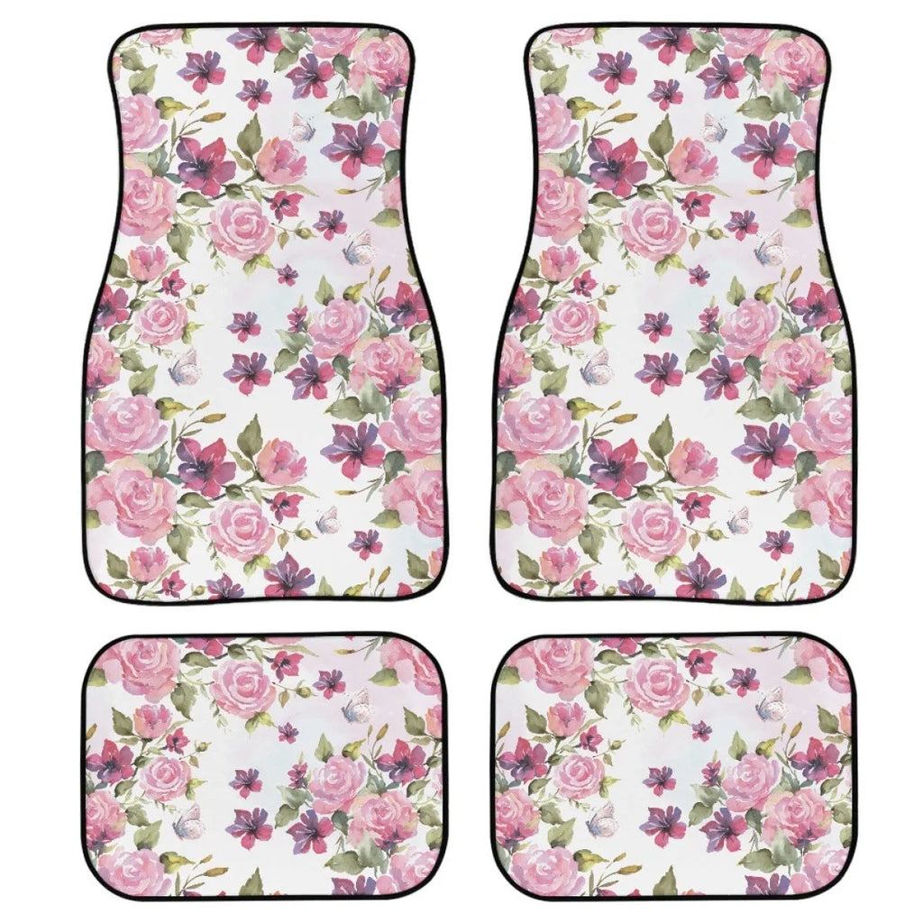 Black printed rubber car foot mat set with 20mm thickness and waterproof polyester lining
