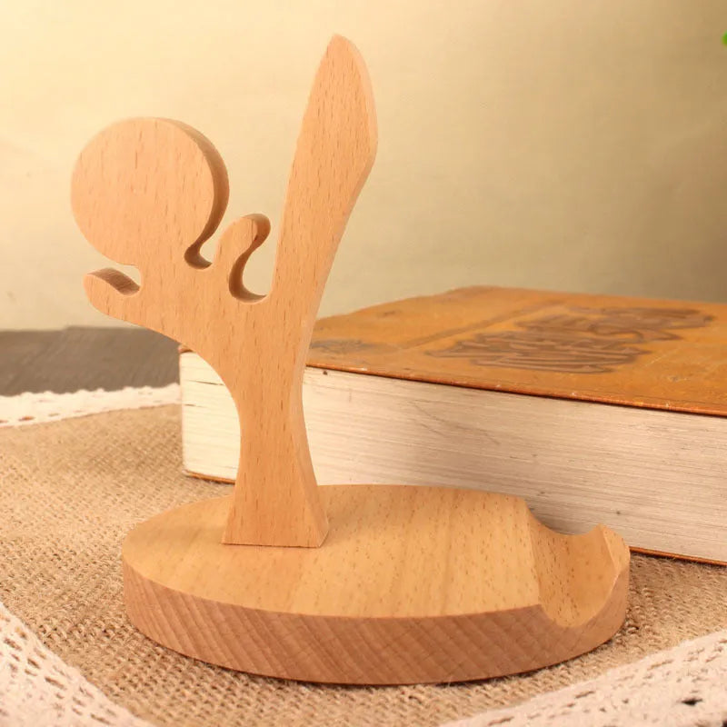 Resin mobile phone holder with beech wood animal design and coin storage compartment