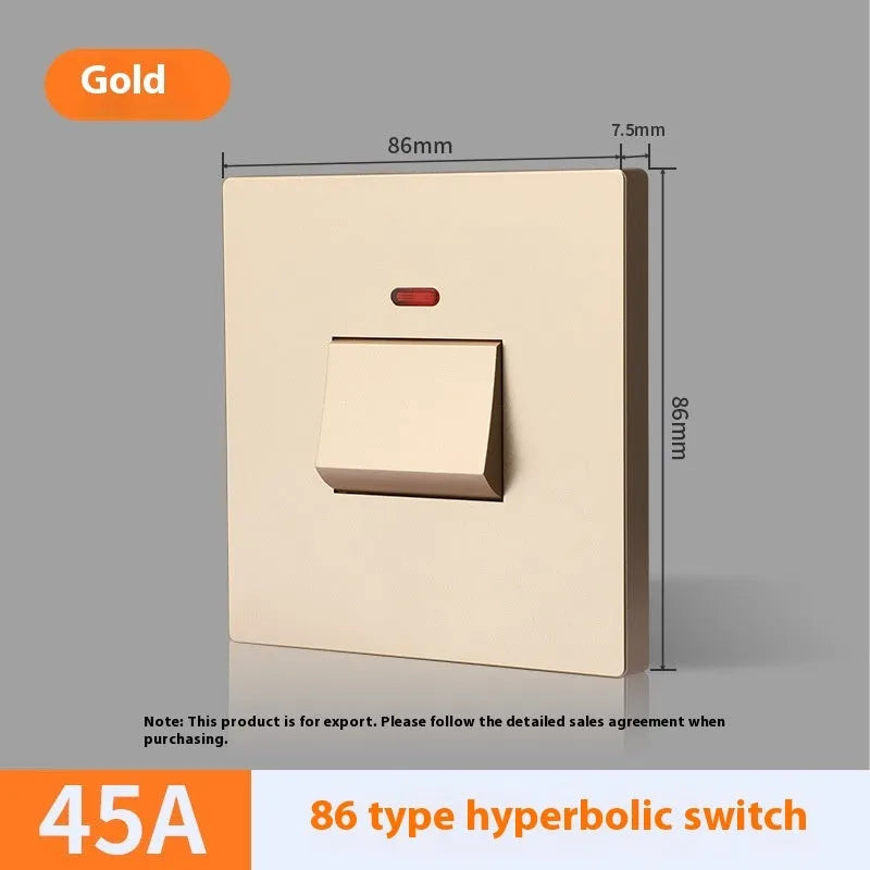 Gold, grey, and white 25A 45A high-current double-break switch with illuminated light panel.