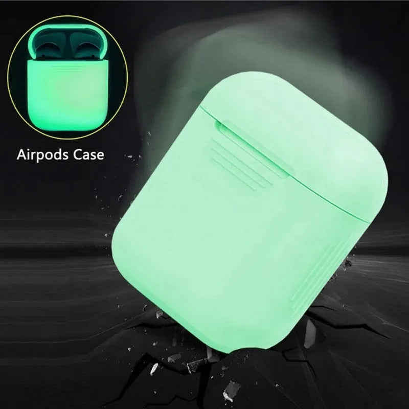 Silicone protective case for AirPods with flip design and luminous glow-in-the-dark solid colour finish