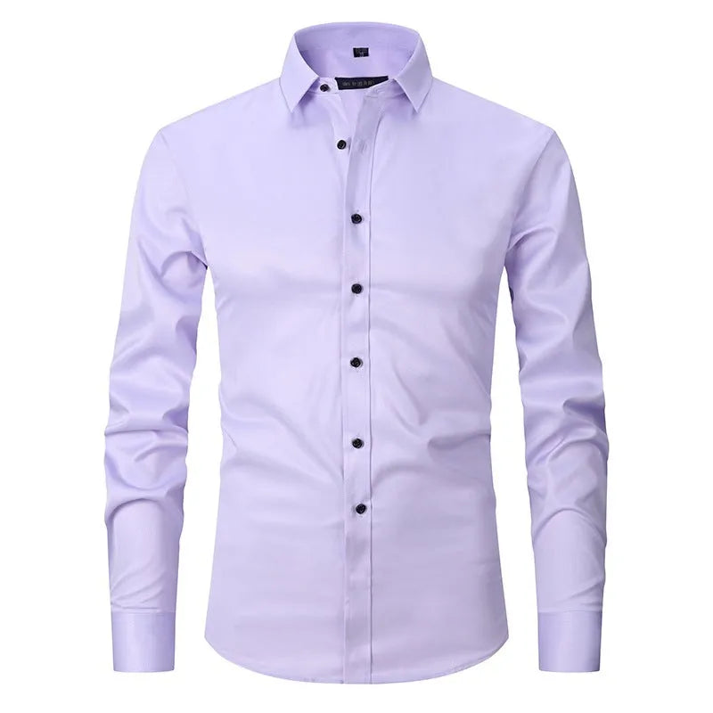 Men's long sleeve polyester stretch work shirt shown in multiple colour options