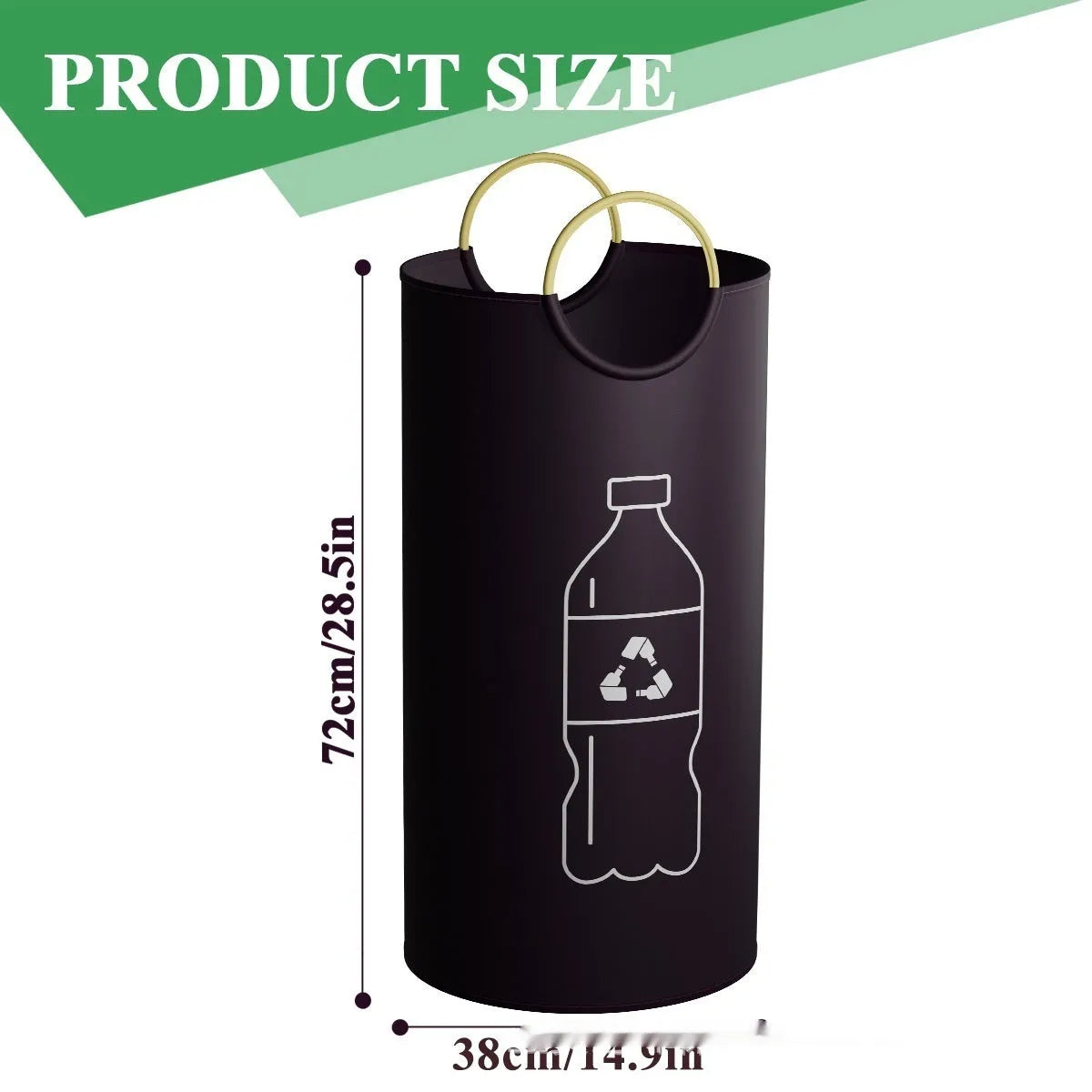 Round portable trash can measuring 38x72cm with removable plastic bag