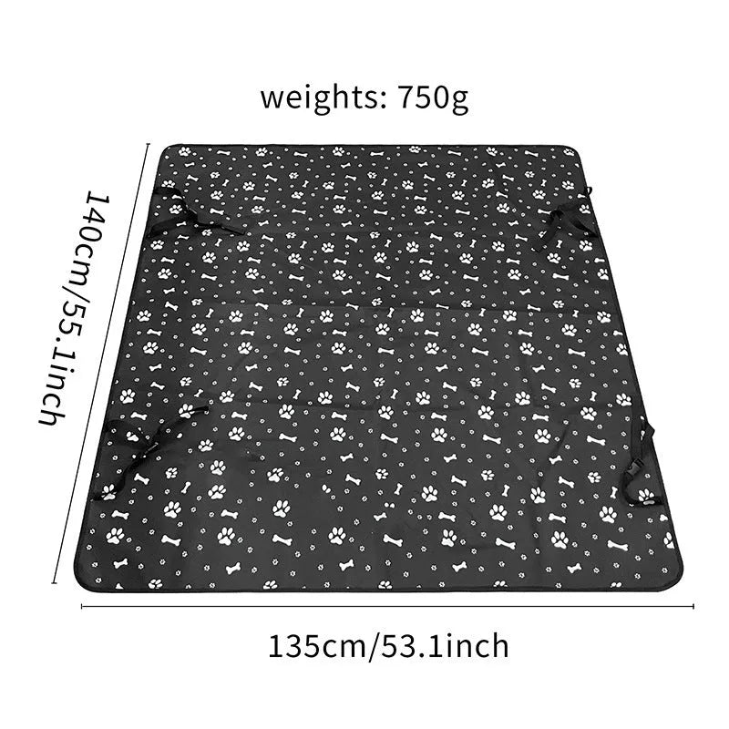 Waterproof car rear seat pet mat with non-slip backing in grey with dog footprint pattern