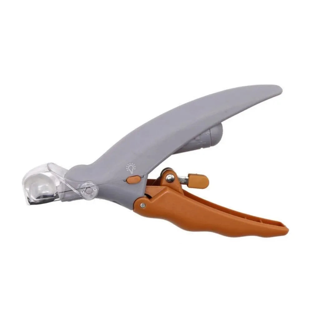 Yellow pet nail clippers with LED light and magnifying glass for dog and cat grooming