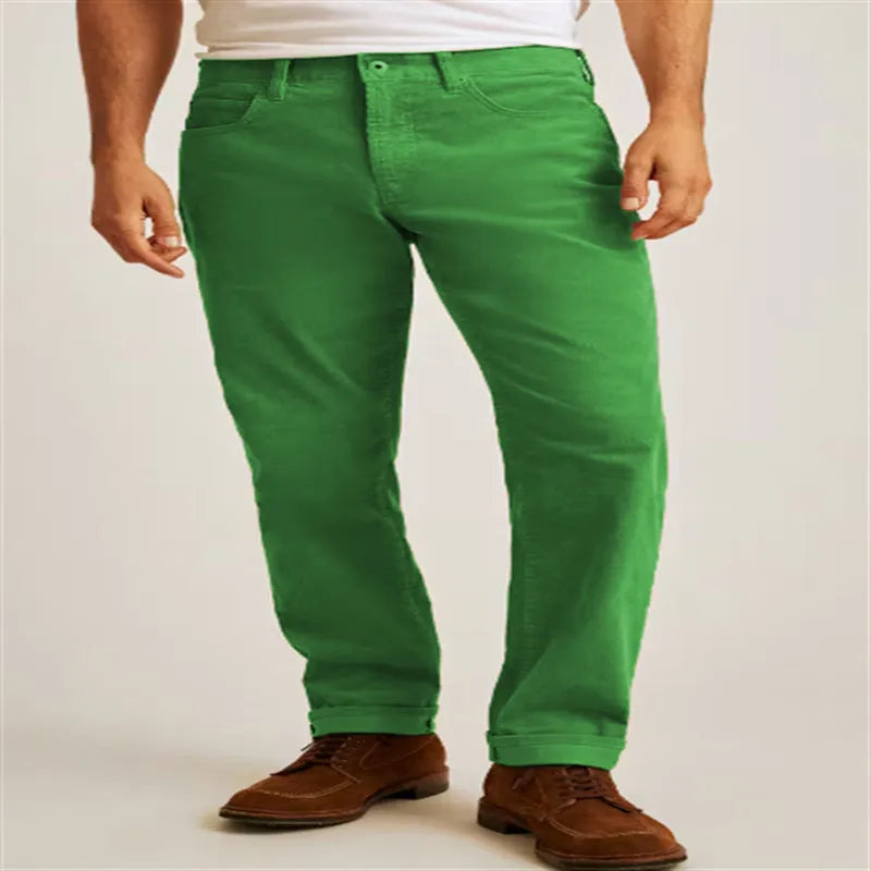 Corduroy straight-leg casual trousers in four colours with zip fly and mid-waist design