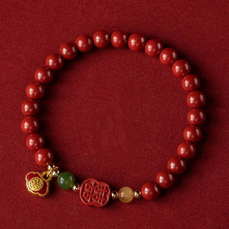 Emperor sandstone cinnabar bracelet with fu character engraving in new Chinese style