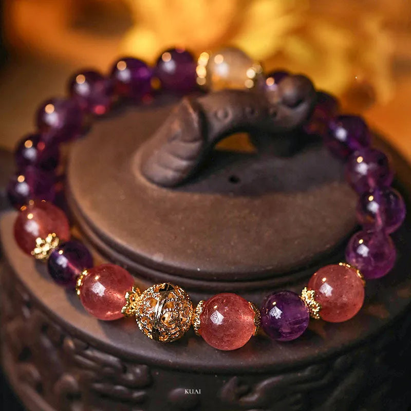 Women's artificial crystal citrine lucky bracelet in retro style with electroplated colour finish