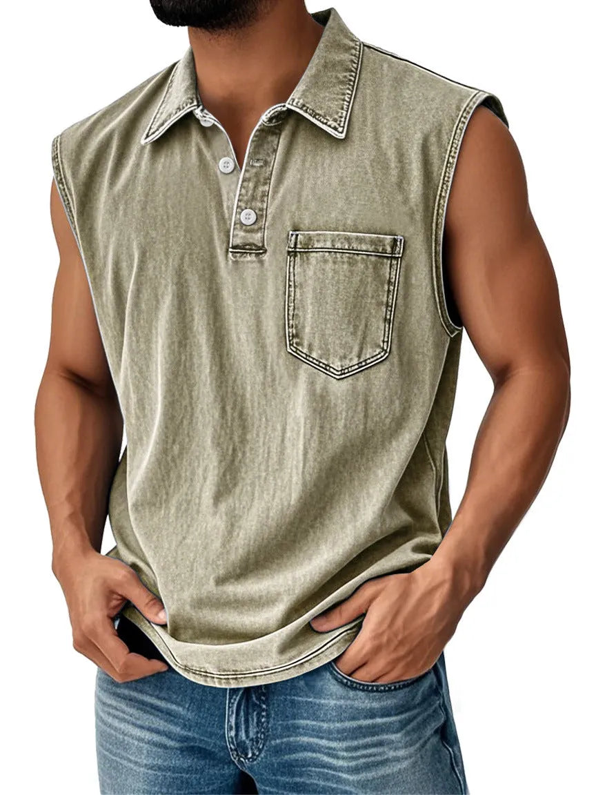 Men's 3D printed polo shirt with button front and short sleeves in loose fit