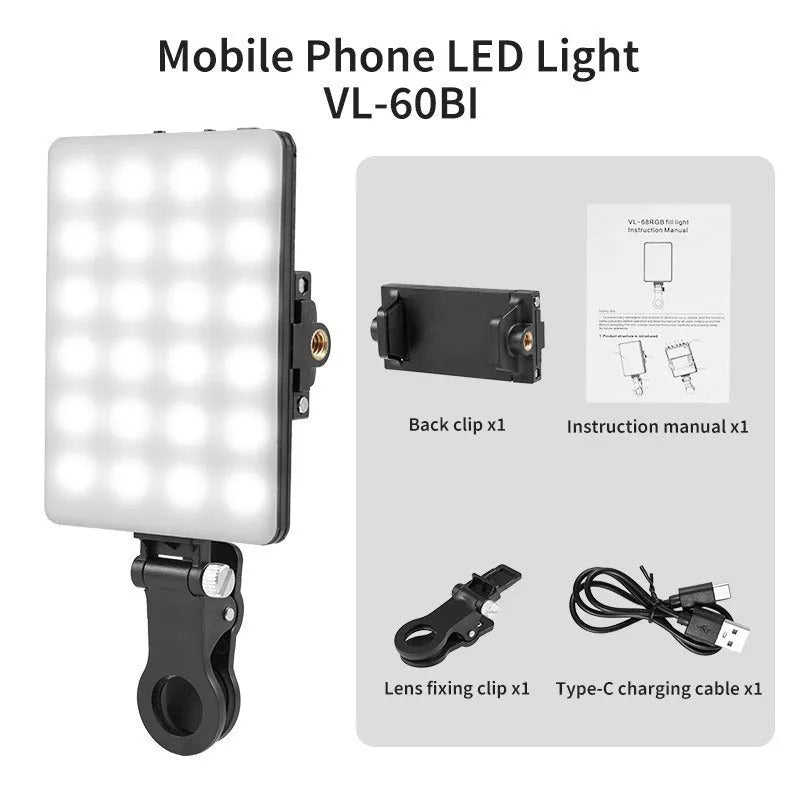 LED pocket fill light with clip attachment for mobile photography and broadcasting