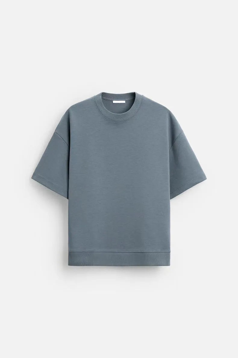 Short sleeve top and matching shorts set with double-sided cloth texture in urban style