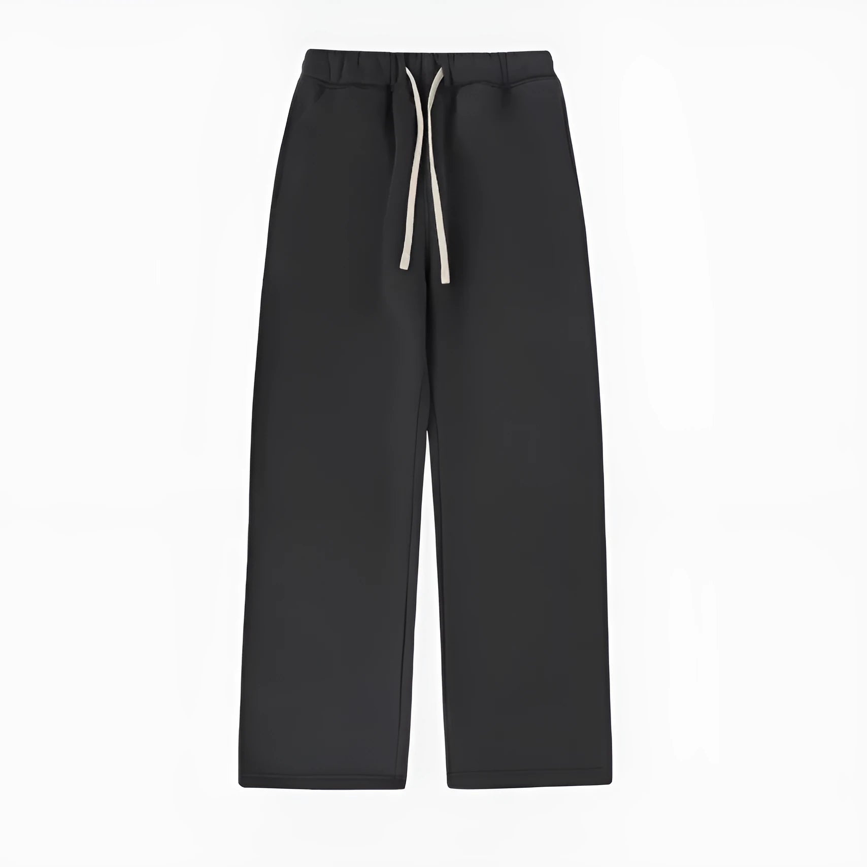 Men's black fleece-lined sweatpants with a drawstring elastic waistband and loose fit leg.