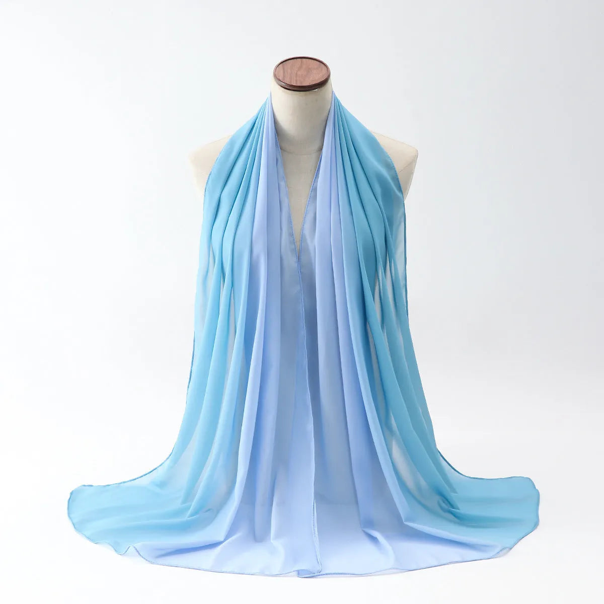 Long bubble towel texture chiffon scarf draped showing its length and colour.