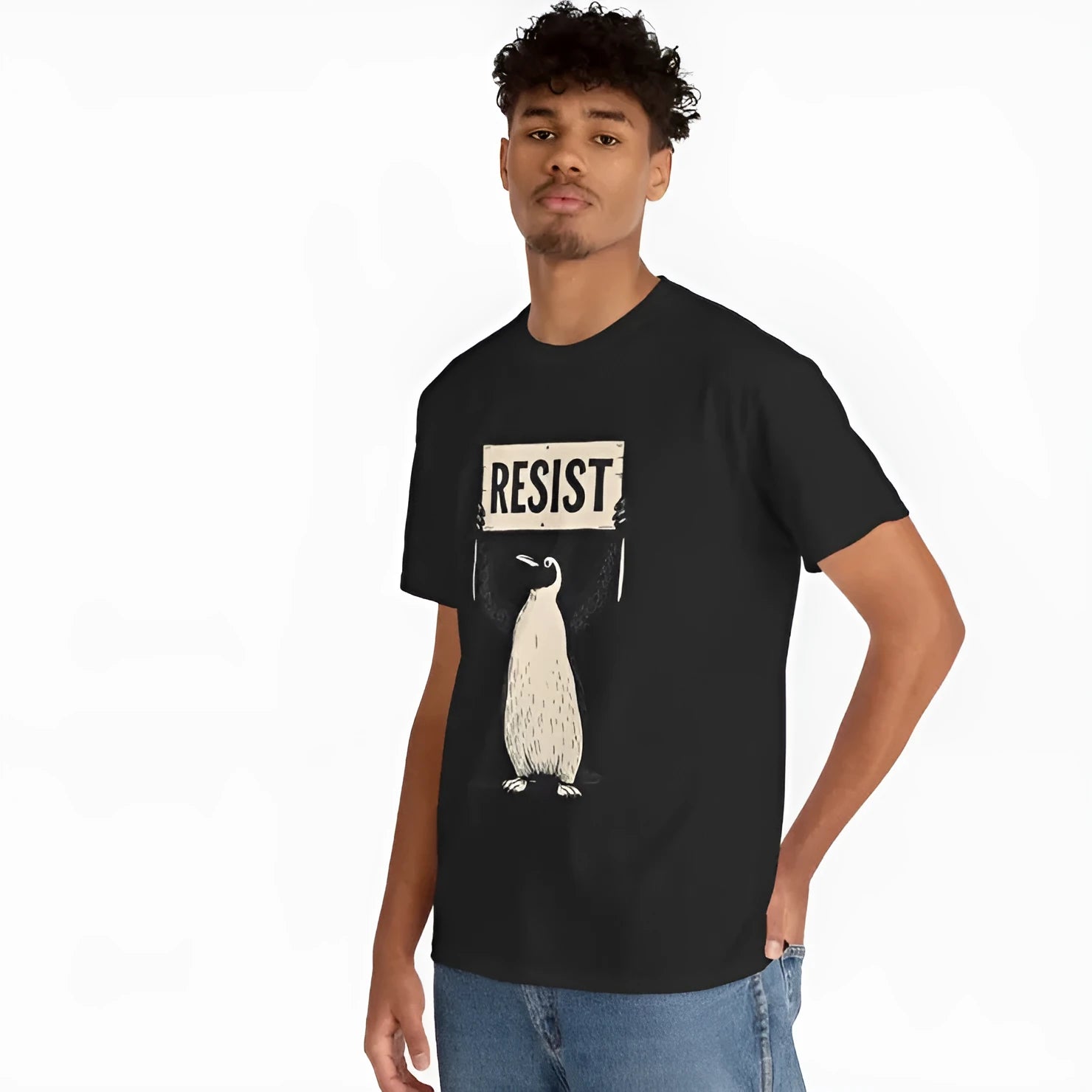 Loose straight cut cotton t-shirt in black, green, or white with short sleeves and a round neck