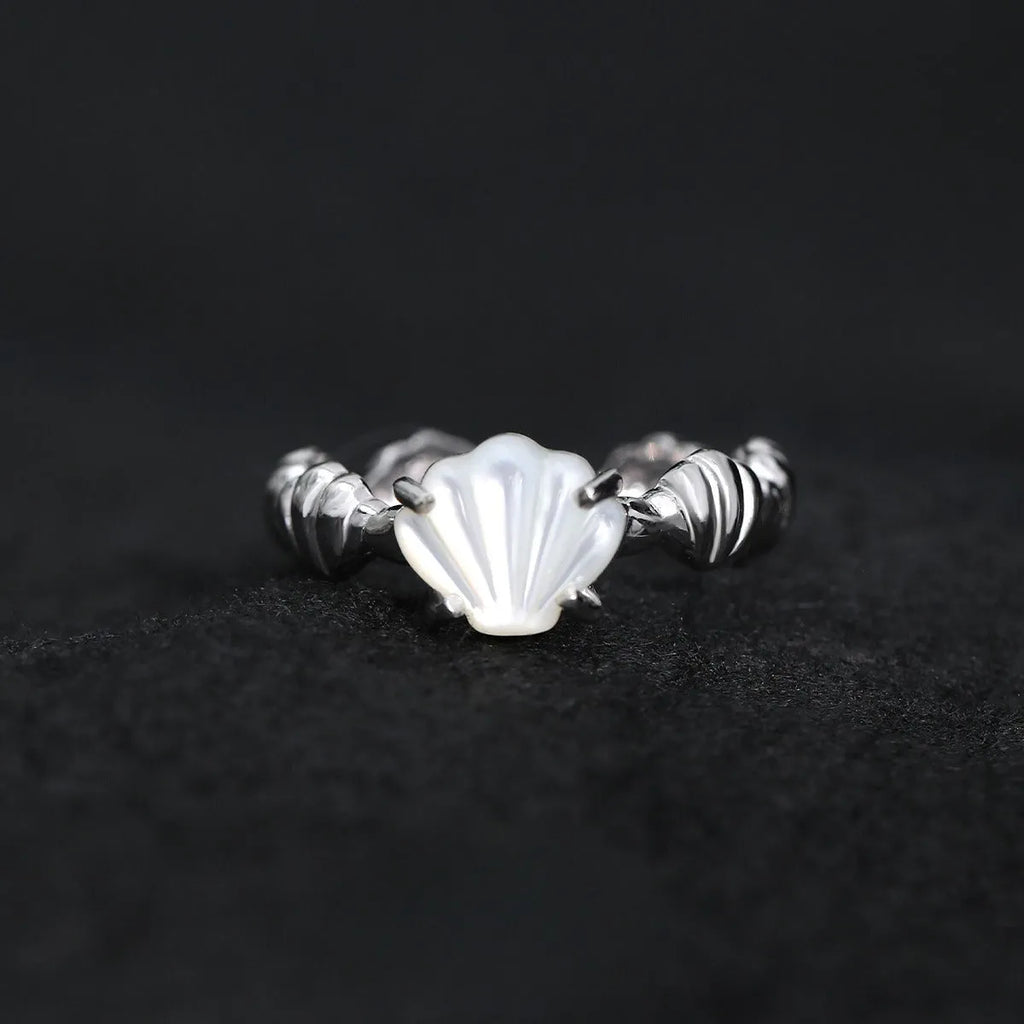 Silver adjustable ring with shell white tiger eye stone and electroplated gold finish
