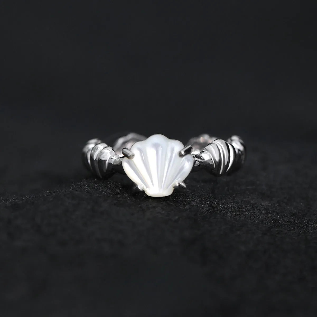 Silver adjustable ring with shell white tiger eye stone and electroplated gold finish