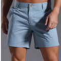 Men's grey cotton blend casual sports shorts with a straight leg and elastic waistband.
