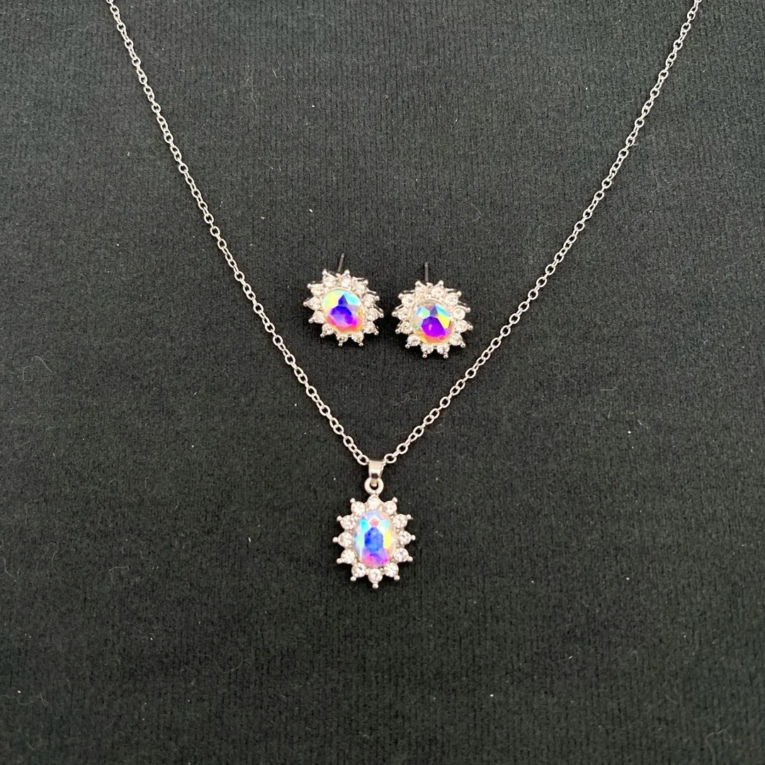 Sunflower zircon necklace and earring set in multiple colour options