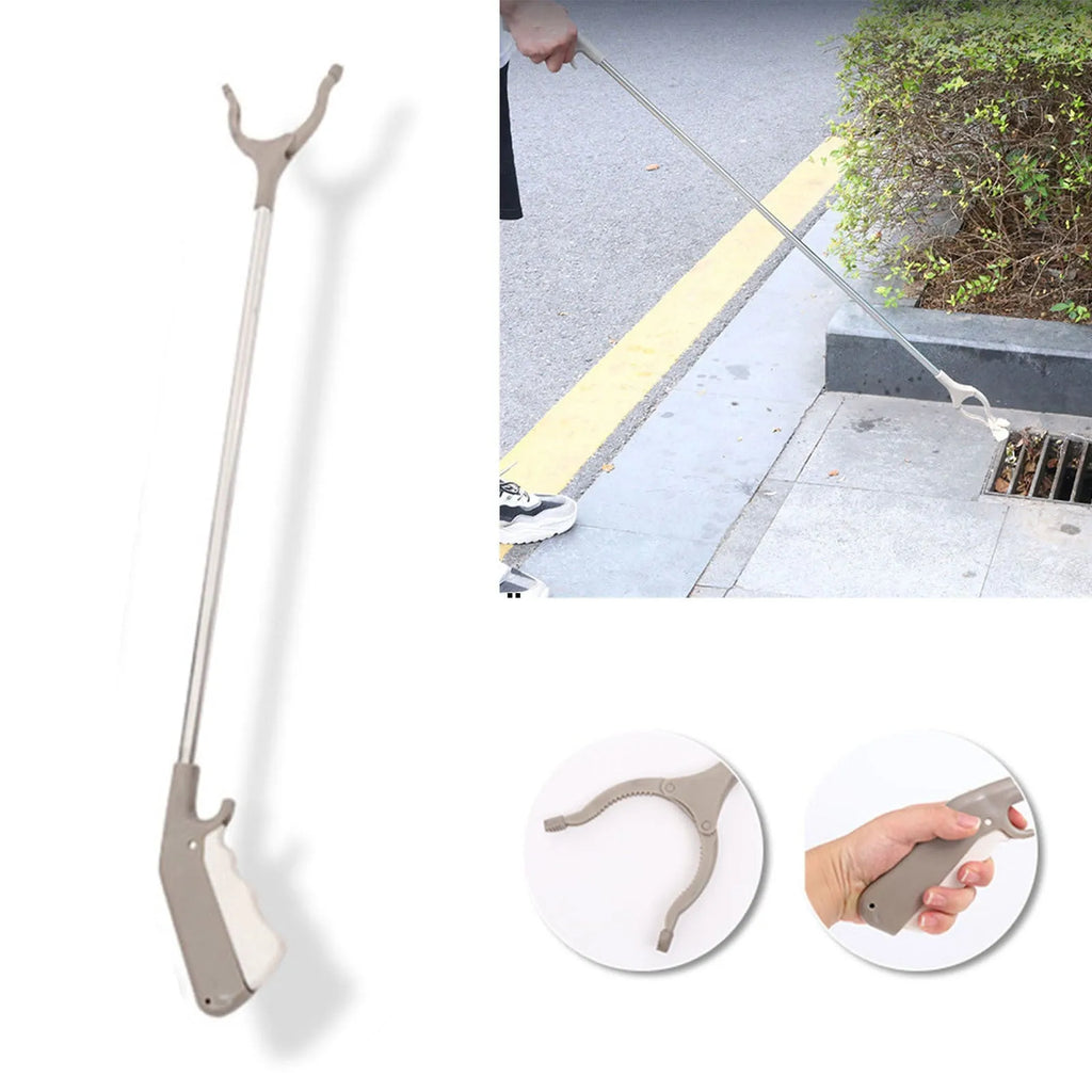 40cm stainless steel garbage picker pliers with extended handle and push-type operation
