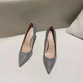 Women's wedding shoes with crystal decoration, stiletto heels in silver and black colours
