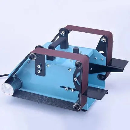 Blue desktop dual-axis belt sander with variable speed control for knife sharpening and polishing