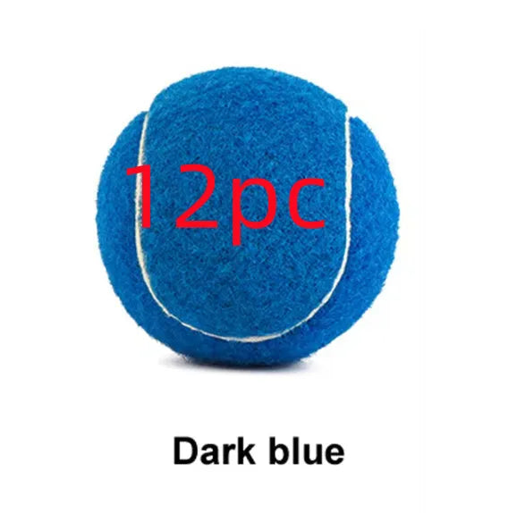 Colourful 6.3cm diameter rubber dog tennis ball toy in blue, green, pink, and red on a white background.