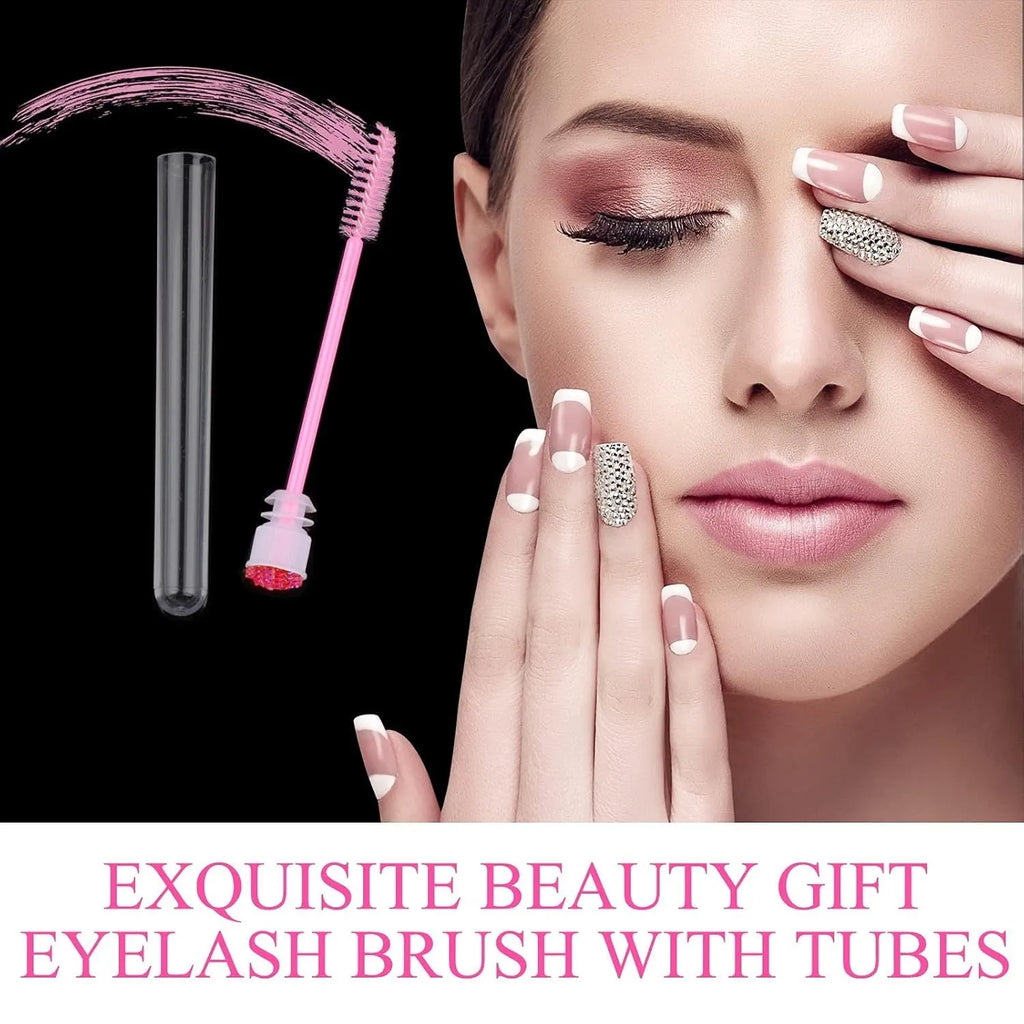 Set of coloured disposable mascara wands with clear plastic storage tubes