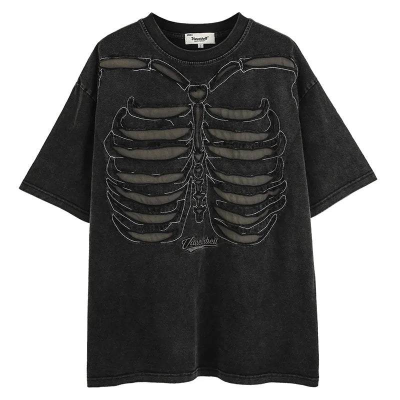 Skull print cotton t-shirt in dark high street style with loose fit and drop shoulder sleeves