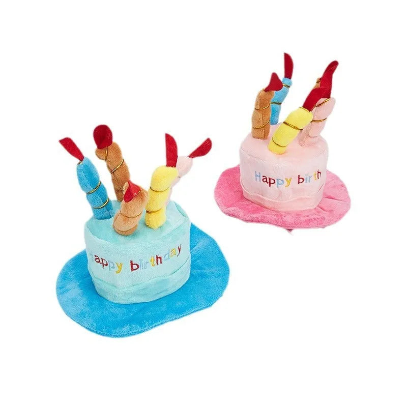 Blue adjustable fabric dog birthday hat for small pet celebrations