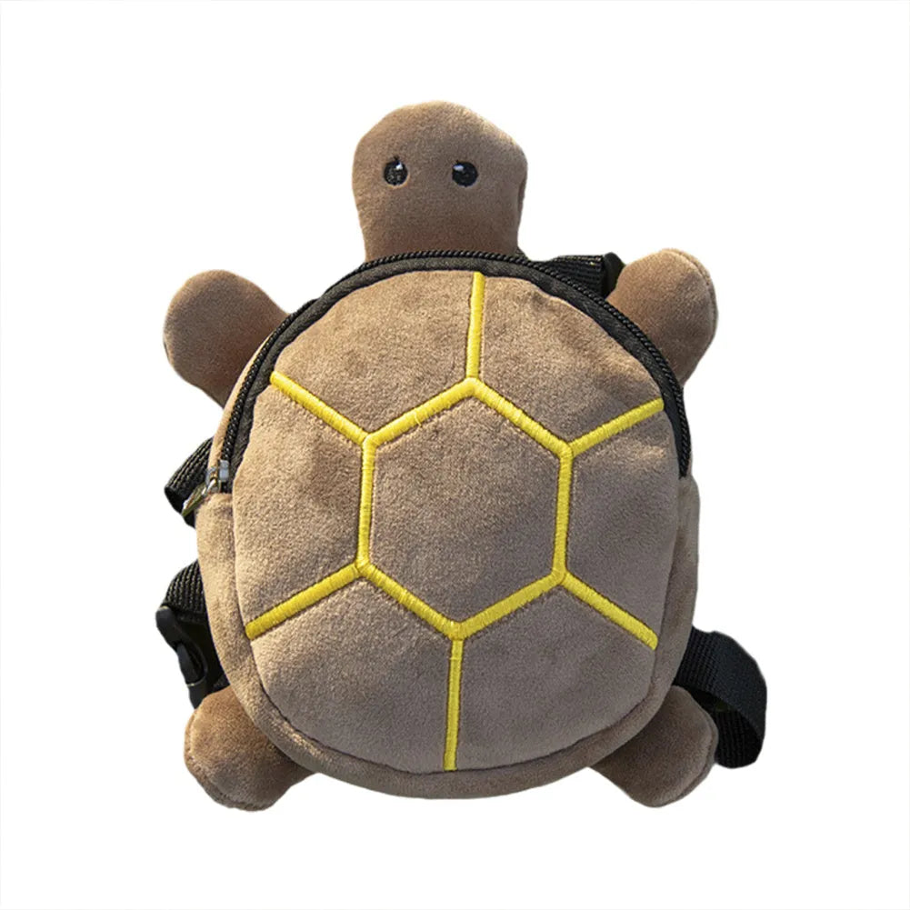 Turtle-shaped velvet dog backpack harness in brown, green, grey or yellow, measuring 20x18cm
