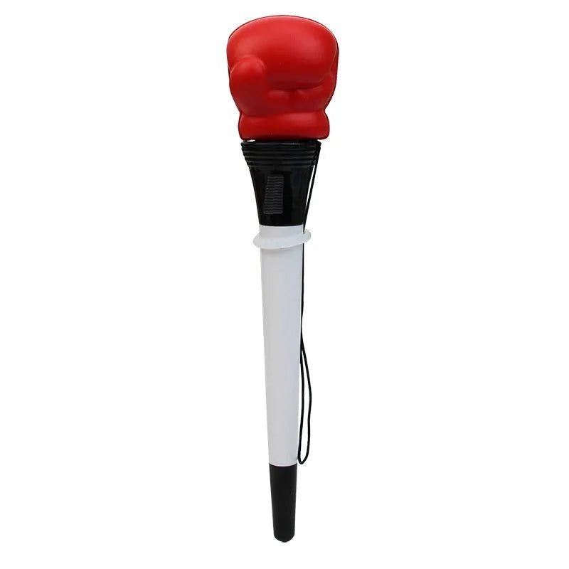 Boxing press ejection pen set showing four pens with plug-in sleeve mechanism and 0.7mm bullet-shaped tips