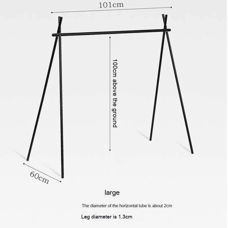 Aluminium alloy foldable camping clothes drying rack with triangular frame and side shelf