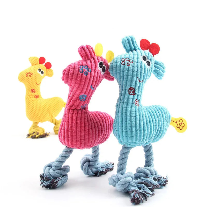 Blue deer shaped plush dog toy with corn grain texture and squeaker inside