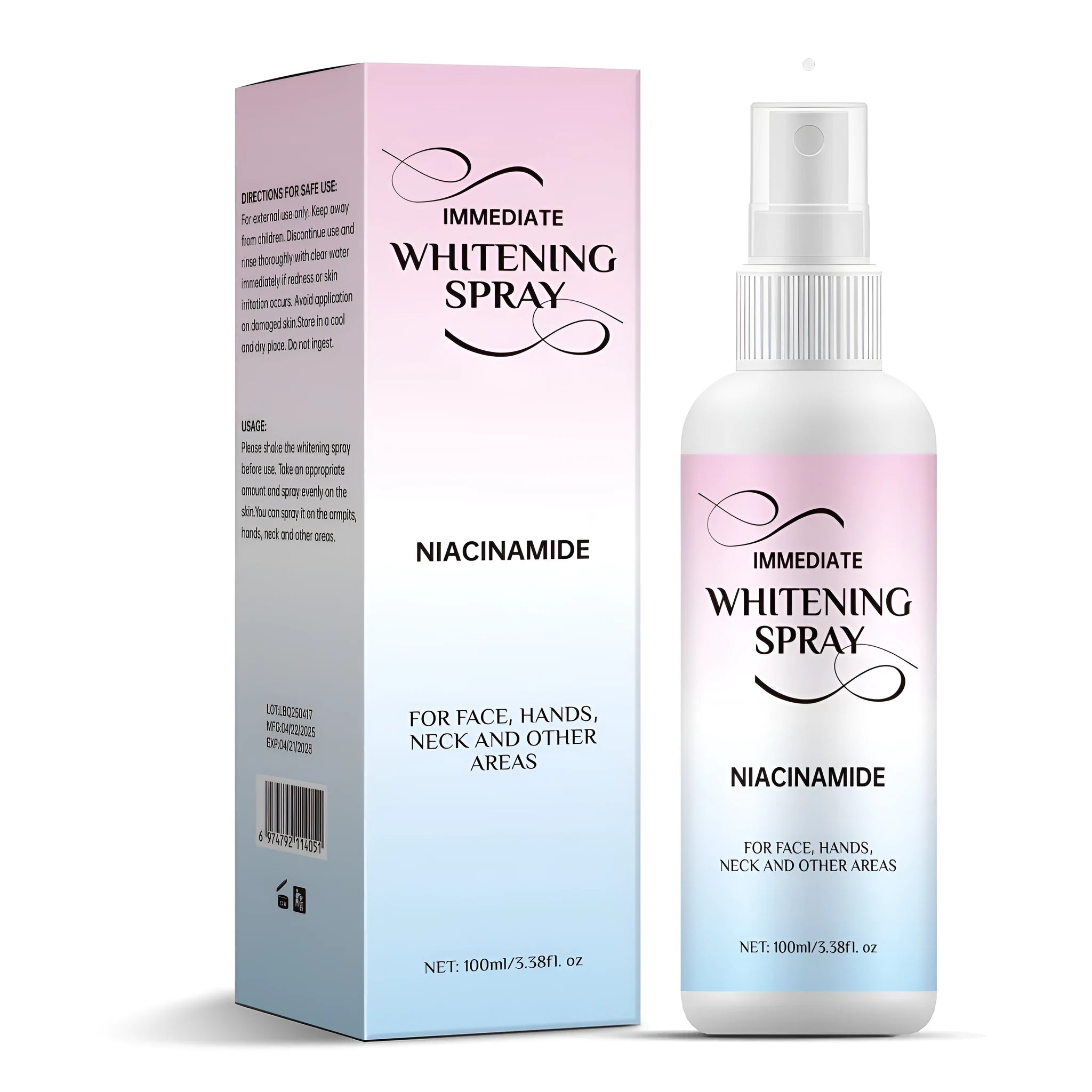 100ml whitening skin colour spray bottle with sweat-proof formula for brightening application