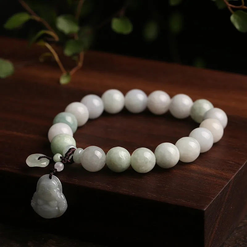 Natural jade geometric bracelet with hanging charm showing Apple design option