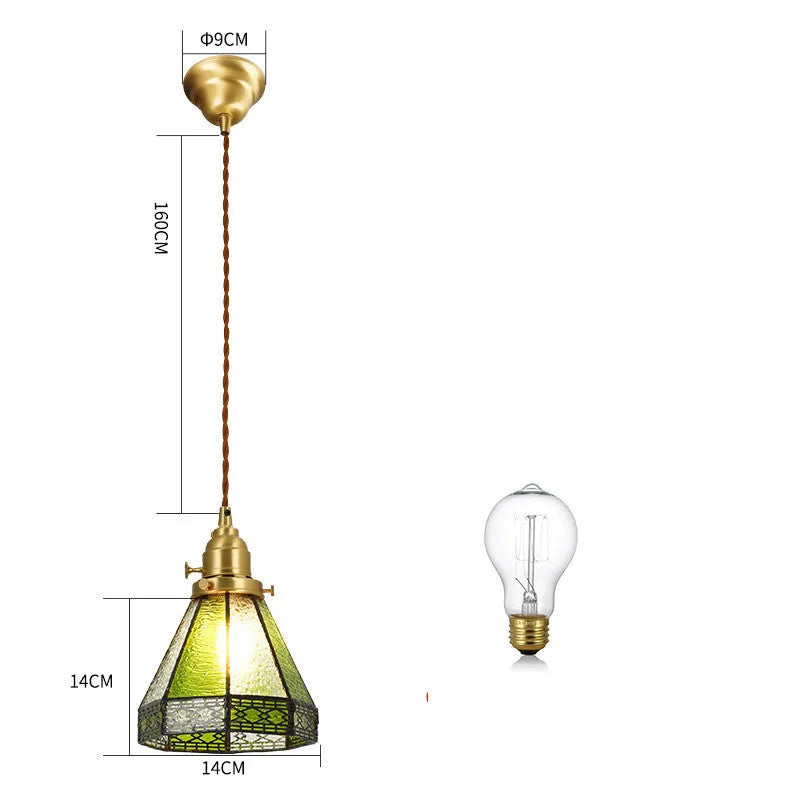 Japanese retro brass and glass chandelier with hand-blown shades, walnut wood accents, and hemp rope light line