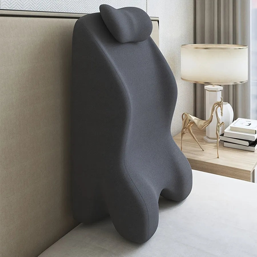 Cushion for stomach sleepers in blue, dark grey, green and light grey colours