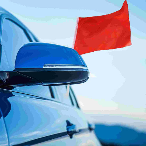 Ten white PP plastic car window flag pole holders mounted on vehicle