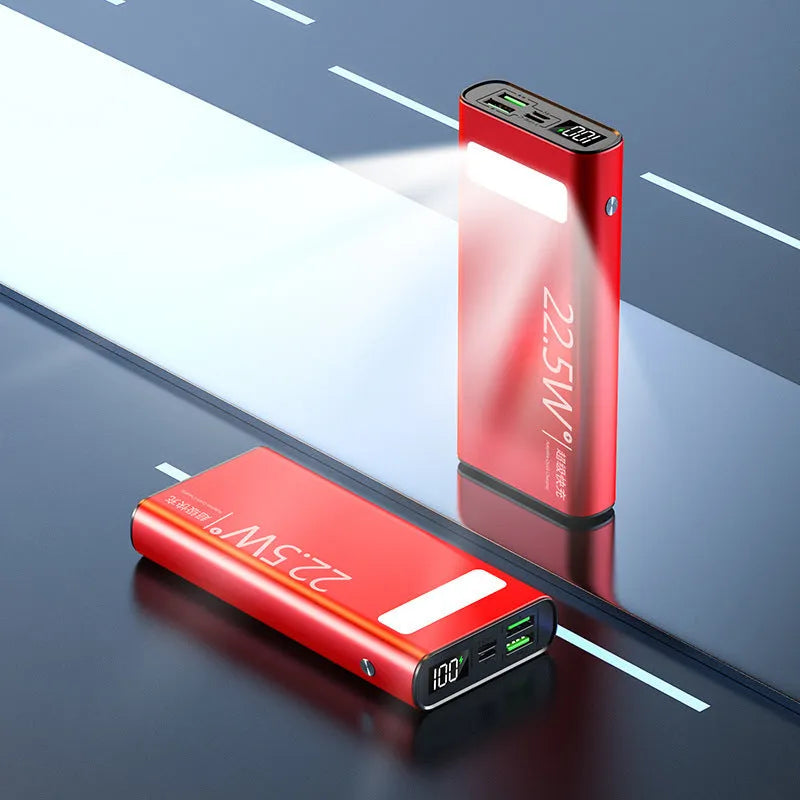 Alloy shell portable power bank with LCD display showing battery percentage, available in multiple colours