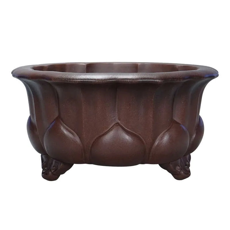 Handmade antique style purple clay succulent flower pot measuring 37cm wide and 20cm high.