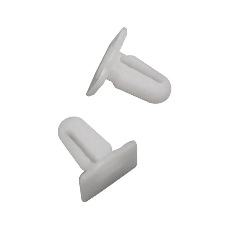 Pack of 60 D318 style grey PA66 plastic automotive glue nails and buckles for trim fastening.