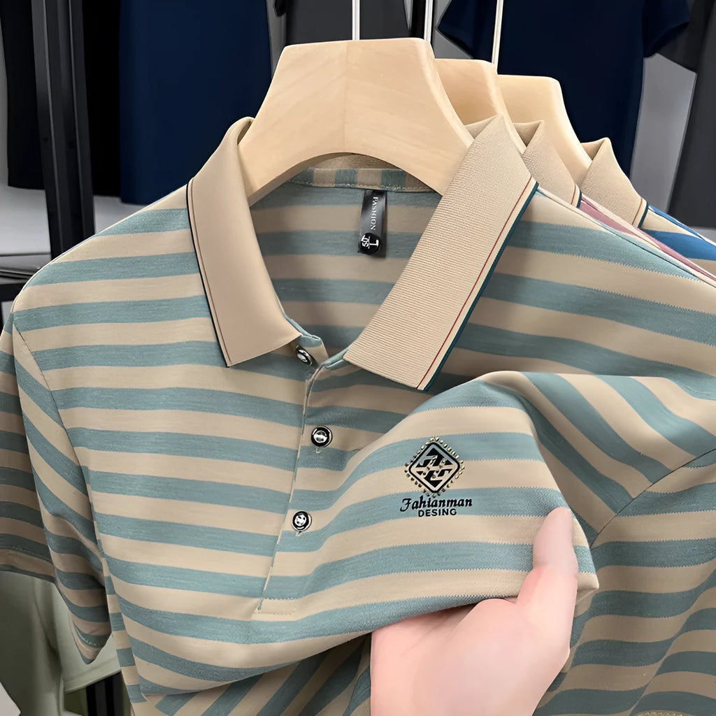 Men's striped mosaic pattern short sleeve casual t-shirt in red, blue, or green colour.