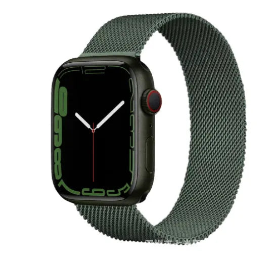 Stainless steel watch strap showing silver, black, gold, and rose gold colour options